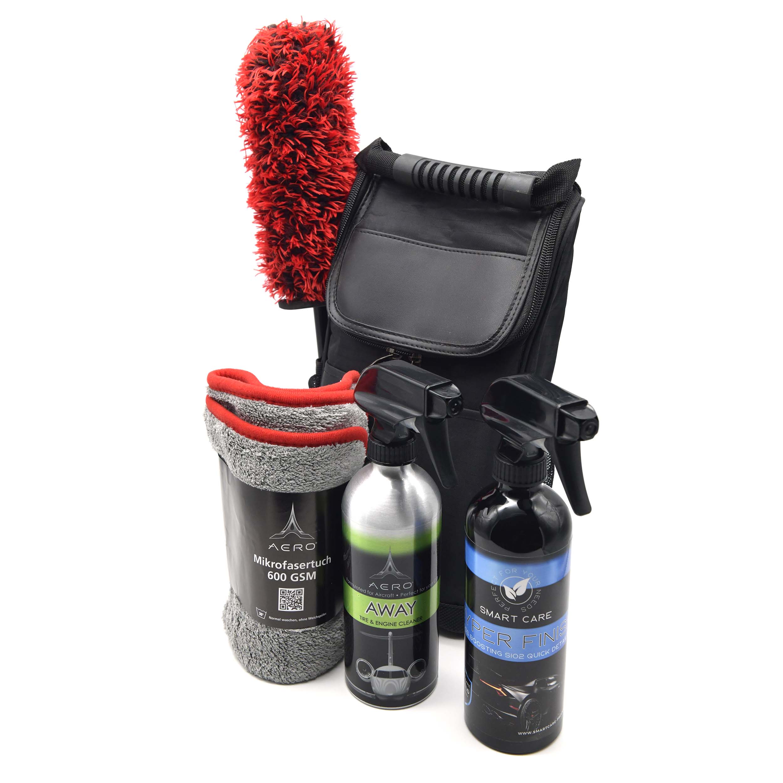 AERO Mobil-Paket inkl. 2x Reinigungsmittel, 1x Mikrofaser-Tücher, 1x Felgenbürste und Reisetasche